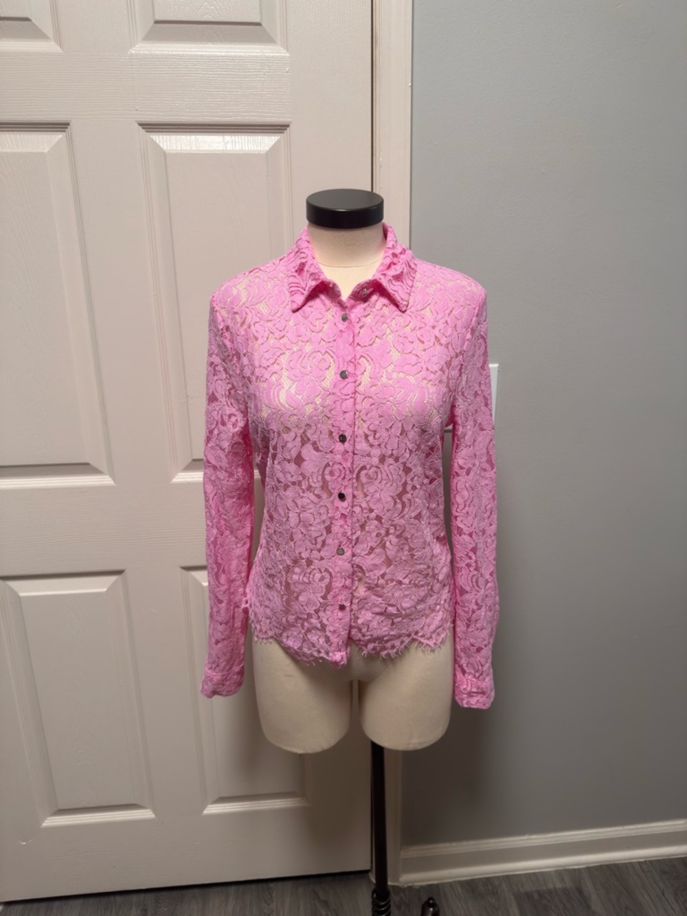 NWT- Zara Pink Eyelet Button-Up Shirt Medium